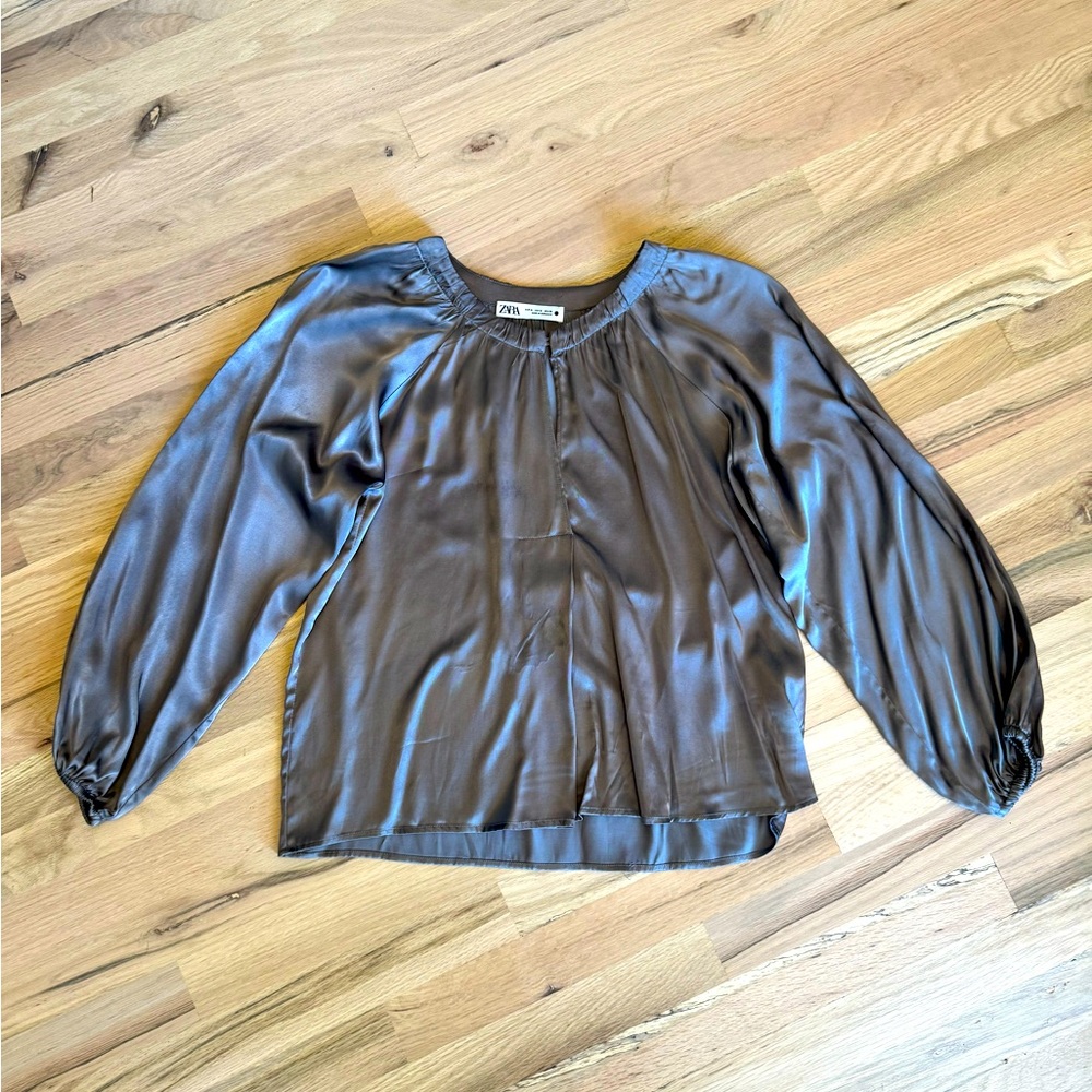 Zara Silver Satin Blouse